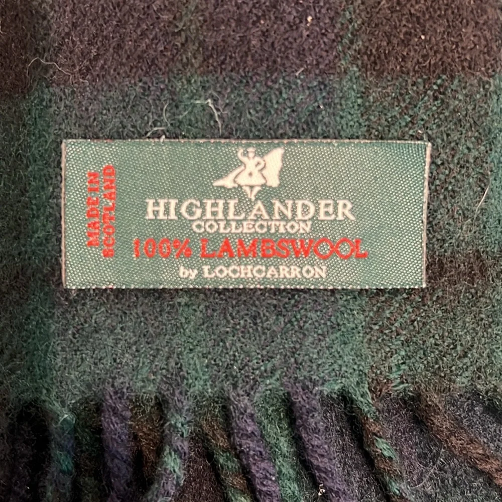Lochcarron Highlander Collection Lambswool Black Watch Plaid Scarf with Fringe